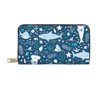 YUNWEIKEJI Sorridente squalo animali marini pesci stelle marine blu, Portafogli Portafogli di grande capacità Porta carte di credito Portafoglio in pelle in microfibra