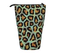 YUNWEIKEJI Stampa animalier chic leopardo verde acqua, Astuccio telescopico, Portapenne con cerniera Astuccio per trucco Astuccio per matite Astuccio per penne