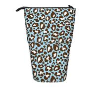YUNWEIKEJI Stampa animalier maculata leopardo blu e marrone, Astuccio telescopico, Portapenne con cerniera Astuccio per trucco Astuccio per matite Astuccio per penne