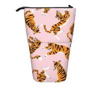 YUNWEIKEJI Tigri Carini Animali Da Circo Su Sfondo Rosa, Astuccio telescopico, Portapenne con cerniera Astuccio per trucco Astuccio per matite Astuccio per penne