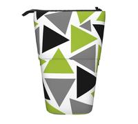 YUNWEIKEJI Triangoli casuali verde lime grigio nero su bianco, Astuccio telescopico, Portapenne con cerniera Astuccio per trucco Astuccio per matite Astuccio per penne