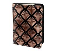 YUNWEIKEJI Ventagli Art Déco in oro rosa su nero, Porta passaporto da viaggio in pelle PU Custodia per passaporto Copertine per passaporto da 5,5 pollici