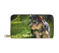 YUNWEIKEJI Yorkshire Terrier Erba Verde Yorkie Cani Carini, Portafogli Portafogli di grande capacità Porta carte di credito Portafoglio in pelle in microfibra