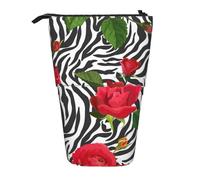 YUNWEIKEJI Zebra animale fiore rosso, Astuccio telescopico, Portapenne con cerniera Astuccio per trucco Astuccio per matite Astuccio per penne