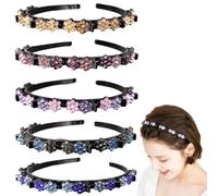 Yunxiao88 5 fasce per capelli con fiori e cristalli, da donna, a doppio strato, intrecciate, con clip, accessori per capelli per donne e ragazze