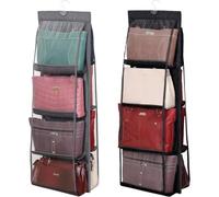 YUNYU Confezione da 2 borse portaoggetti da appendere, organizer per borse con 8 scomparti trasparenti e gancio resistente, per armadio/cassetti (nero e grigio), 35 x 110 cm