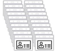 YUNYU Confezione da 25 porta badge orizzontali trasparenti in PVC, con cordino, impermeabili, per eventi, lavoro e studenti