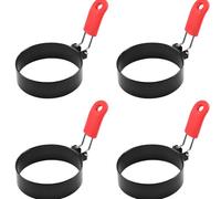 YUNYU Confezione da 4 anelli per uova in acciaio inox da 9,9 cm, antiaderenti, per padella, perfetti per uova/pancake/omelette con manici pieghevoli in silicone