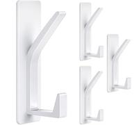 YUNYU Confezione da 4 ganci autoadesivi in metallo, resistenti, senza chiodi, accessori per camera da letto con design a doppio gancio, per bagno/cucina/porta (bianco)