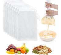 YUNYU Confezione da 6 panni per formaggio per scolare 20 x 20 cm, sacchetti filtro riutilizzabili in nylon per uso alimentare, con coulisse, panni in mussola per cucinare, sacchetti per latte di noci