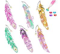 YUNYU Segnalibri Diamond Art per bambini e adulti, 6 pezzi, a forma di piuma, kit fai da te con pannelli in acrilico e strumenti, idea regalo creativa (accessori per pittura con gemme di cristallo)
