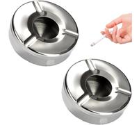 YUNYU Set di 2 posacenere antivento - Posacenere in acciaio inox per esterni con coperchio (diametro 12 cm) | campeggio, balcone e giardino | antiruggine e lavabile in lavastoviglie