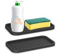 YUNYU Set di 2 vassoi in silicone resistente al calore, scolapiatti antiscivolo ispessito per piano di lavoro della cucina, tappetino scolapiatti e organizer con strisce antiscivolo (nero)