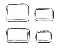 YUNYU Set di 4 borse trasparenti da culto | sacchetti cosmetici impermeabili in PVC (15-24 cm) per bagaglio a mano, organizer per gadget aeroplano, con chiusura lampo, per uomo e donna, trasparente