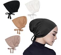 YUNYU Set di 4 sottocappe da donna per hijab, traspirante, regolabile, musulmano, con chiusura posteriore, morbido elastico per la testa, per uso quotidiano, chemio, sonno (tinta unita, 4 stili), Nero