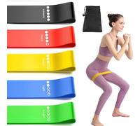 YUNYU Set di 5 fasce di resistenza resistenti con livelli di forza codificati per colore, per yoga, pilates, allenamento della forza, attrezzature per il fitness in gomma di alta qualità, per donne e