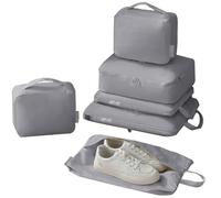 YUNYU Set di 6 cubi a compressione, organizer da viaggio leggeri con manici, organizer da viaggio in poliestere resistente e nylon, per vestiti e accessori da viaggio (grigio)