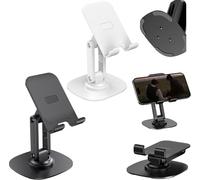 YUNYU Supporto per telefono pieghevole girevole a 360° per scrivania, supporto per cellulare con robusta base antiscivolo, compatibilità con due dispositivi, nero e bianco