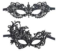 Yunzen 2 mascherine nere in pizzo maschere da donna sexy maschere per occhi veneziane masquerade in pizzo mezzo viso per carnevale, feste in maschera, 21,5 cm