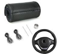 YUNZHISHIYE Coprivolante Universale Per Auto In Pelle Di Vacchetta Cucito A Mano, Coprivolante Per Auto In Morbida Pelle Fai-Da-Te Con Ago E Filo, Adatto Per Volante Da 37-39 Cm (linea nera nera)
