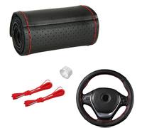 YUNZHISHIYE Coprivolante Universale Per Auto In Pelle Di Vacchetta Cucito A Mano, Coprivolante Per Auto In Morbida Pelle Fai-Da-Te Con Ago E Filo, Adatto Per Volante Da 37-39 Cm (linea rossa nera)