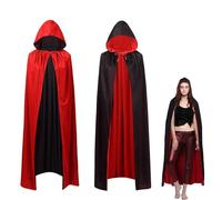YUNZHISHIYE Mantello da Vampiro con Cappuccio di Halloween per Bambini, Mantello Medievale Unisex per Adulti, Festa A Tema Halloween, Festa in Maschera di Streghe (Nero rosso140CM)