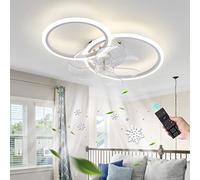 YUNZI 2 Cerchi Design Ventilatore da Soffitto con Luce E Telecomando Silenzioso Motore DC LED Dimmerabile Lampadari Ventola 6 velocità per Camera da Letto Soggiorno Plafoniera con Ventilatore-White
