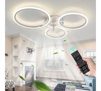 YUNZI 3 Cerchi Design Ventilatore da Soffitto con Luce E Telecomando Camera da Letto LED Dimmerabile Plafoniera con Ventilatore E Timer Reversibile Silenzioso Motore DC 6 velocità per Soggiorno-White