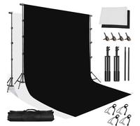 YUOCU Supporto per sfondo da 2,6 x 3 m con schermo Chromakey bianco e nero da 2 x 3 m, kit di supporto per sfondo regolabile, morsetto per fotografia, video, studio, ritratti, riprese di prodotti