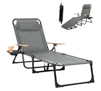 YUODIJIO Sedia Sdraio da Giardino con 4 Schienali Regolabili, Sedia Sdraio mare, con Poggiatesta e Portabevande, Sedie Sdraio da Esterno Adatto per Spiaggia, Giardino, Terrazzo (Grigio)