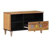 YUOGHRTFE Mobile TV in legno massiccio di mango naturale, 80 x 33 x 46 cm | Con cassetti e ripiani, struttura robusta, autoportante, per soggiorno