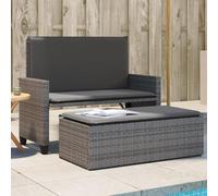 YUOGHRTFE Panca da giardino 2 in 1 grigia, con sgabello e cuscino in polyrattan, utilizzabile come panca a 2 posti o divano letto, con schienale regolabile e poggiapiedi estraibile