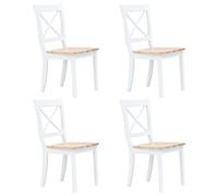 YUOGHRTFE Set da pranzo in legno di gomma massiccio bianco e marrone con 1 tavolo e 4 sedie, tavolo da pranzo in legno massello di gomma e pannello MDF, facile da pulire per cucina