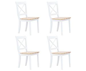 YUOGHRTFE Set da pranzo in legno di gomma massiccio bianco e marrone con 1 tavolo e 4 sedie, tavolo da pranzo in legno massello di gomma e pannello MDF, facile da pulire per cucina