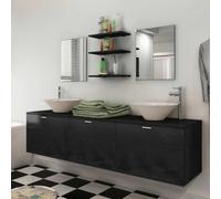 YUOGHRTFE Set di mobili da bagno da 10 pezzi con lavabo e rubinetto, nero | Mobile sottolavabo sospeso, 2 specchi, 3 ripiani, 2 lavandini in ceramica, 2 rubinetti cromati, materiale in legno