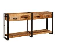 YUOGHRTFE Tavolo consolle rustico in legno di mango, lungo per corridoio, con vani portaoggetti, rettangolare, 161 x 33 x 75 cm, in legno massello, marrone, per soggiorno, dietro il divano o come
