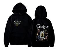 Yuogkk Felpa con Cappuccio Coraline Fun Print Pattern, Moda Casual Pullover Vintage Classic Horror Sweater Uomo e Donna Gothic Sportswear Role Playing Top Long Sleeve Trendy Streetwear-Black||XS