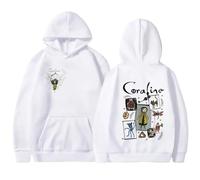 Yuogkk Felpa con Cappuccio Coraline Fun Print Pattern, Moda Casual Pullover Vintage Classic Horror Sweater Uomo e Donna Gothic Sportswear Role Playing Top Long Sleeve Trendy Streetwear-Black||XS