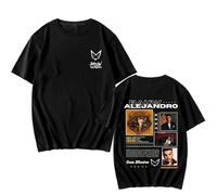 Yuogkk T Shirt Rauw Singer Alejandro Cartone Animato Stampa Fronte-Retro Maniche Corte, Uomo E Donna Moda Hip-Hop retrò Felpa in Cotone XS~3XL-Black||XS