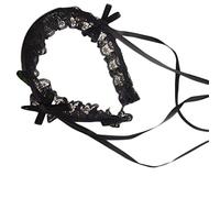 YUOIUX Fascia per capelli da donna in pizzo increspato dolce fascia giapponese fiocco fiocco cerchietto per capelli costume da cameriera accessori per capelli