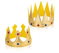 Yuomeaz Set di 2 corone reali dorate, corona da principe da 58 cm, per feste di compleanno, copricapo regolabile per travestimento