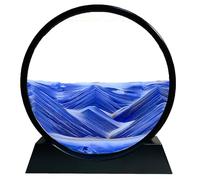 Yuomiker Pittura di Sabbia Che scorre - Pittura di Vetro Rotonda a Clessidra 3D, Cornice di Flow Sabbia Immagine in Movimento, Paesaggio Dinamica Art Decorazione Oceano Blu Regalo(Blu, 16")