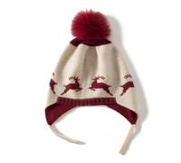YUONNY 100% Cashmere Berretto con Paraorecchie in Maglia per 3-8 Anni Bambini Ragazzi Ragazze, Cappello Invernale Morbido e Caldo con Pompon Staccabile, Carino Earflap Cappelli da Sci Sport Red Elk