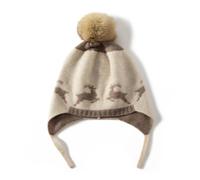 YUONNY 100% Cashmere Berretto con Paraorecchie in Maglia per 3-8 Anni Bambini Ragazzi Ragazze, Cappello Invernale Morbido e Caldo con Pompon Staccabile, Carino Earflap Cappelli da Sci Sport Beige Elk