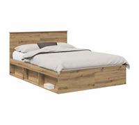 YUOTYRKTEJRSG Artisan Oak Bed Frame 140x190cm Solid Wood Bedstead Modern Platform Base No Box Spring Needed Easy Assembly Sturdy Slatted Support for Bedroom Guest Room