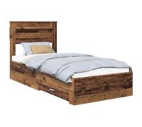 YUOTYRKTEJRSG Bed Frame 90x200 cm Single with Storage Drawer Slatted Base Engineered Wood Vintage Oak Finish Modern Minimalist Headboard Space Saving Bedroom Furniture