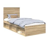 YUOTYRKTEJRSG Bed Frame Sonoma Oak 75x190 cm Solid Pine Wood with Headboard Slatted Base Easy Clean Modern Minimalist Design for Urban Apartments Contemporary Homes Single Bed