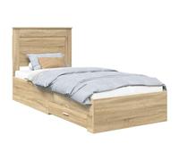 YUOTYRKTEJRSG Bed Frame with Drawer Sonoma Oak 100x200 cm Platform Bed with Storage for Bedroom Guest Room Modern Engineered Wood Slat Support No Box Spring Needed