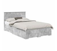 YUOTYRKTEJRSG Bed Frame with Headboard Cement Grey 120x190 cm Small Double, Engineered Wood Storage with 2 Drawers and Slatted Base, Space-Saving Platform Bed for Bedroom Guest Room, Easy Assembly