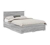 YUOTYRKTEJRSG Bed Frame with Headboard Grey Sonoma 140x200 cm Engineered Wood Queen Size Upholstered Storage Drawers Slatted Base Easy Assembly Modern Minimalist Design for Bedroom Living Space